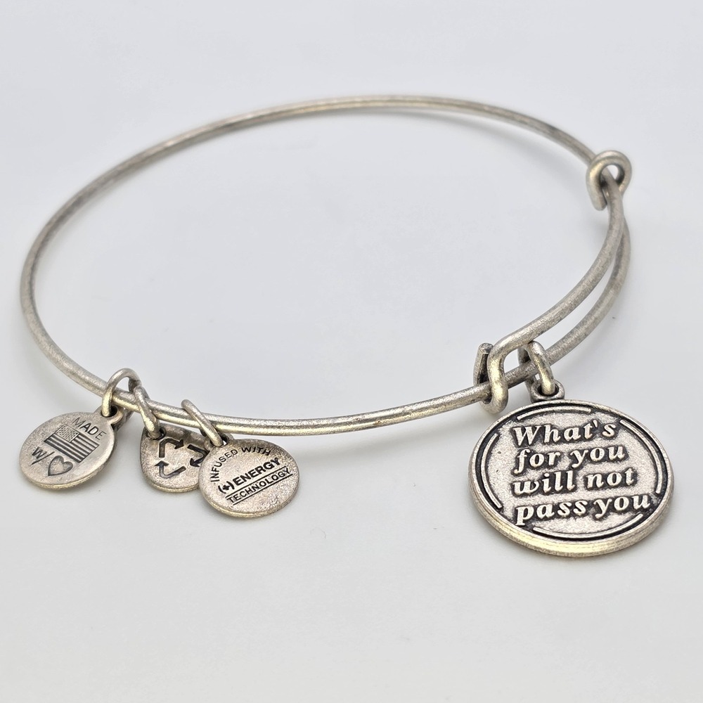 ALEX & ANI Bracelet 'Whats For You‎ Will Not Pass You' Charm Bangle Silver Plate